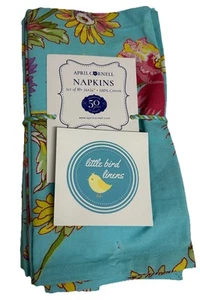 Set of 10 April Cornell NAPKINS Aqua Wildflowers Floral Blue Yellow Pink New - Picture 1 of 5