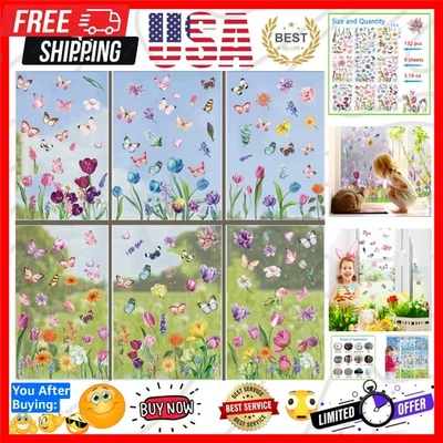 Adhesivos de ventana reutilizables de 9 hojas - diseños florales y mariposas para cada ocasión Foto 1 de 4