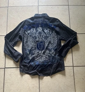EIGHTY EIGHT BLACK LONG SLEEVE BUTTON UP WITH BACK GRAPHIC MENS Size L - Picture 1 of 3