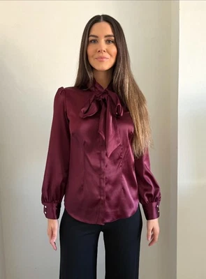 Monsoon Wine Satin Pussybow Blouse Size 10- 22 - Image 1 of 3