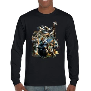 Zoo Collage Long Sleeve T-shirt Gorilla Jungle Safari Wildlife Animals Nature - Picture 1 of 78
