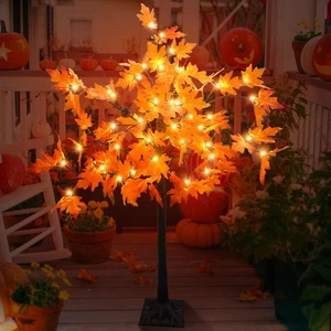 Árbol de Arce Prelit de 4 pies Árbol de Otoño Artificial con Cono de Pino Bellota 56 LED Otoño... - Imagen 1 de 7