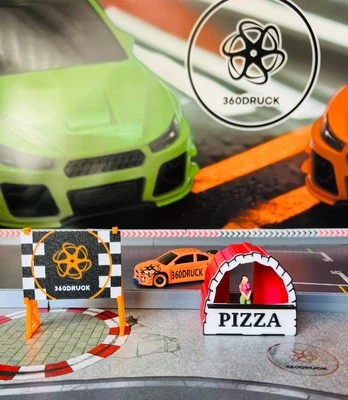 360DRUCK Modellbau 1:43 Pizza Pommes Bier WC Eis kompatibel mit Drift Carrera GO