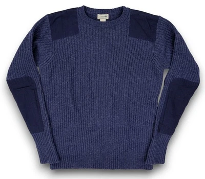 LL Bean Commando Sweater Mens XLT Blue Merino Lambs Wool Military Elbow Patches - Image 1 of 4