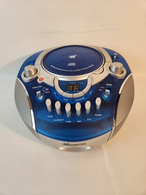 MEMOREX AZUL Transparente CD/RADIO/CASSETTE PORTÁTIL MP3134BLU Boom Box CD no funciona Foto 1 de 4