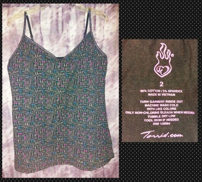 Torrid Blk/Multiclr Peace Symbols/Floral/Hearts Foxy Knit Cami 2|2X|18/20 PREOWN - Image 1 of 4
