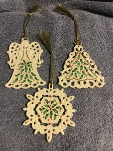 Lenox Schneeflocke Ornament Stechpalme Engel Weihnachtsbaum Set 3 Stechpalme Beere flach - Bild 1 von 6