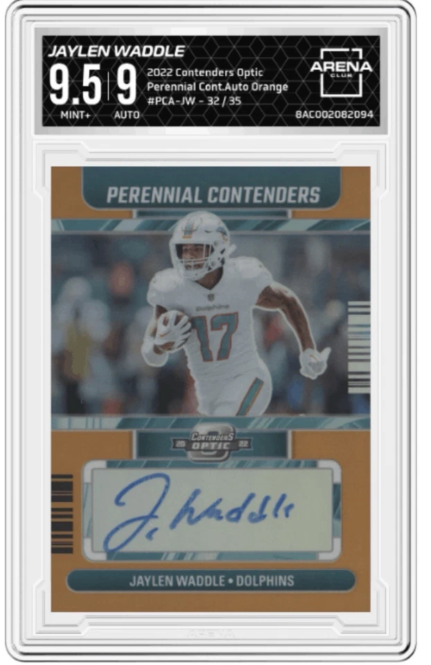 2022 Jaylen Waddle Contenders Optic Perennial Cont. Auto Orange 32/35 - Image 1 of 2