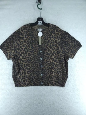 J. Cárdigan de manga corta de cachemir cepillado Crew - Estampado de leopardo $228 talla 2XL Foto 1 de 4