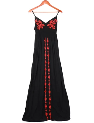 Maxi Vestido Babydoll Earth Angel Mujer Talla S Calado Negro Rojo Bordado Foto 1 de 4