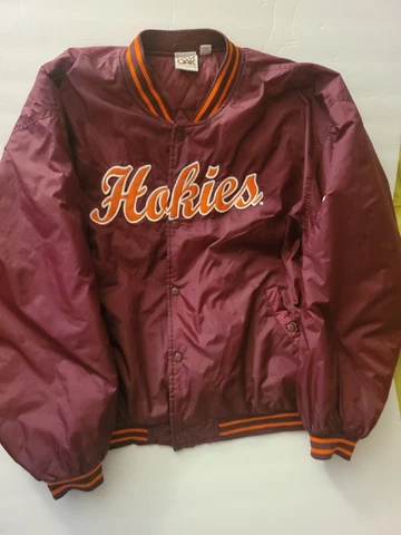 Virginia Tech Hokies Red Oak Mens 2XL Snap Button Jacket Vintage Cover