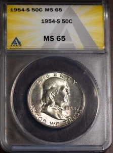 1954-S 50c Silver Franklin Half-dollar MS 65 New ANACS # 7472069 + Bonus - Picture 1 of 2