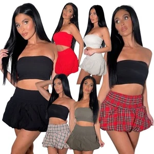 Falda Puffball Elástica Cintura Alta Damas Estilo Mini Liso - Imagen 1 de 7