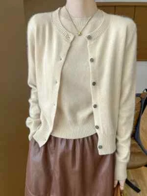 Mujeres Conjunto Doble Suéter Lana Cárdigan Manga Corta Pullover Cachemira Foto 1 de 4