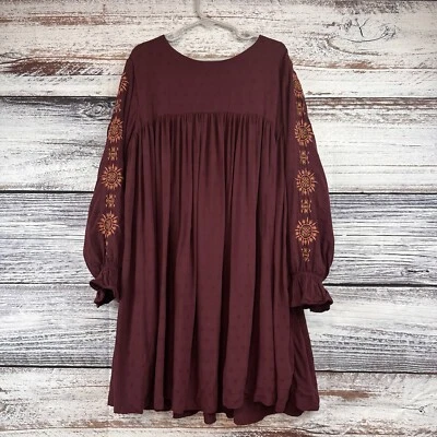 Gymboree Size 8 Girls Peasant Dress Boho Ruffled Long Sleeve Burgundy Embroidery - Image 1 of 4