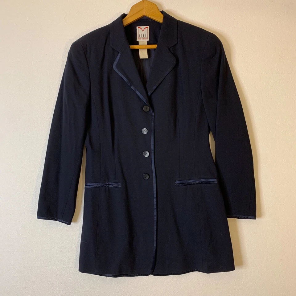 Mondi Vintage Size 36 Dark Navy 100% Wool Germany Satin Trim Blazer Jacket - Image 1 of 4