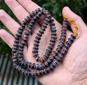 Vintage Black Chevron Venetian Style Beaded Necklace - Picture 1 of 22