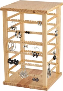 Estante giratorio de exhibición de pendientes de madera encimera 168 pares 9 3/8" x 9 3/8 x 16 3/8" - Imagen 1 de 3
