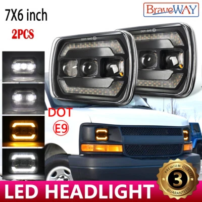 For Chevy Express 1500 2500 3500 Cargo Van Pair 7x6 5x7 LED Headlights Hi/Lo DRL - Image 1 of 4