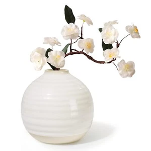 Round White Ceramic Bud Vase Small Narrow Mouth Vase for Home Decoration - Picture 1 of 8