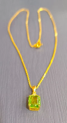 2CT Labor Erstellt Grün Smaragd & Diamant Anhänger Halskette 14k Gelb Vergoldet - Bild 1 von 4