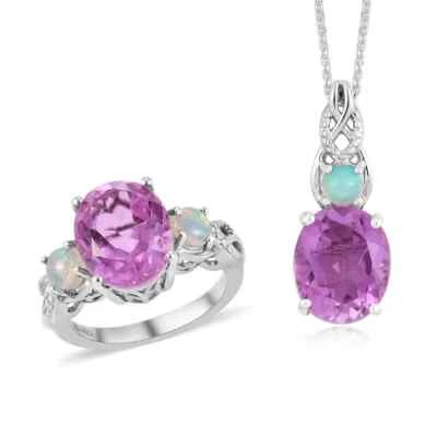 Anillo Patrozo 8.20ctw Cuarzo (Triplete) y Ópalo Talla 5 Collar 20" Placa Platino Foto 1 de 4