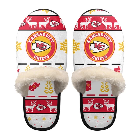 Kansas City Chiefs Christmas Plush Slippers Warm Soft Non-Slip House Slippers Cover