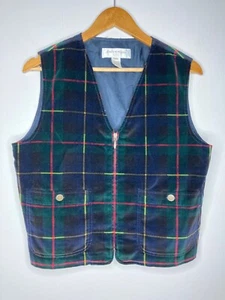 Vintage Jones New York Sport Petite Plaid Vest Womens Medium Zip Front Academia - Picture 1 of 7