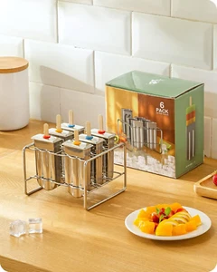Metal Popsicle Moulds, Set of 6 round Head Stainless Steel Ice Lolly Molds with - Picture 1 of 12
