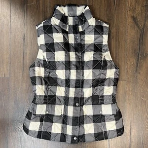 Talbots Down Quilted Black White Checkered Plaid Zip Puffer Vest SZ XS - Picture 1 of 5