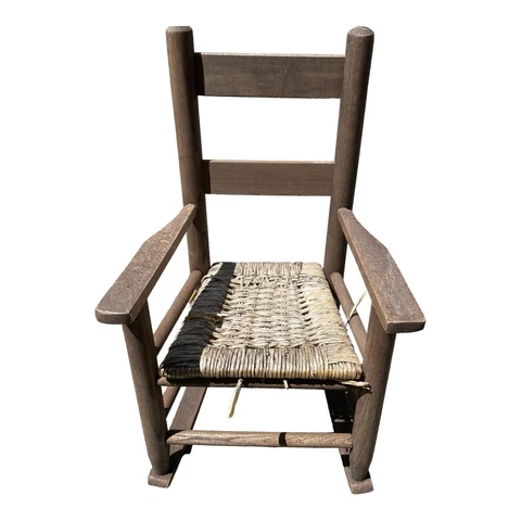 Vintage Wood Rocking Chair Child’s/Doll Rattan Wicker Seat Kids Solid Rocker Cover