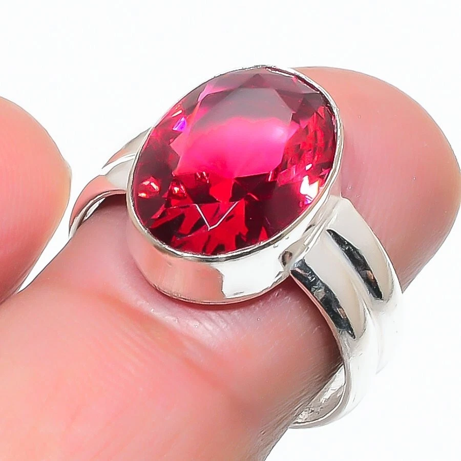 Anillo de plata esterlina 925 con piedras preciosas de rubelita rosa joyería de todos los tamaños para regalo Foto 1 de 1