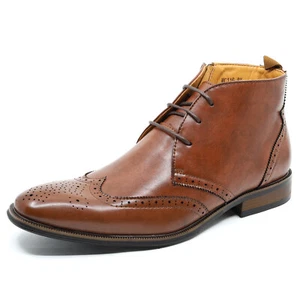 Brown Men's Lace Up Side Zipper Wing Tip Fashion Casual Dress Boot - Picture 1 of 6
