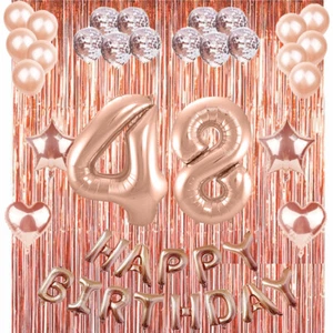 48th Rose Gold Happy Birthday Banner Confetti Balloon Party Decoration Supplies - Picture 1 of 3