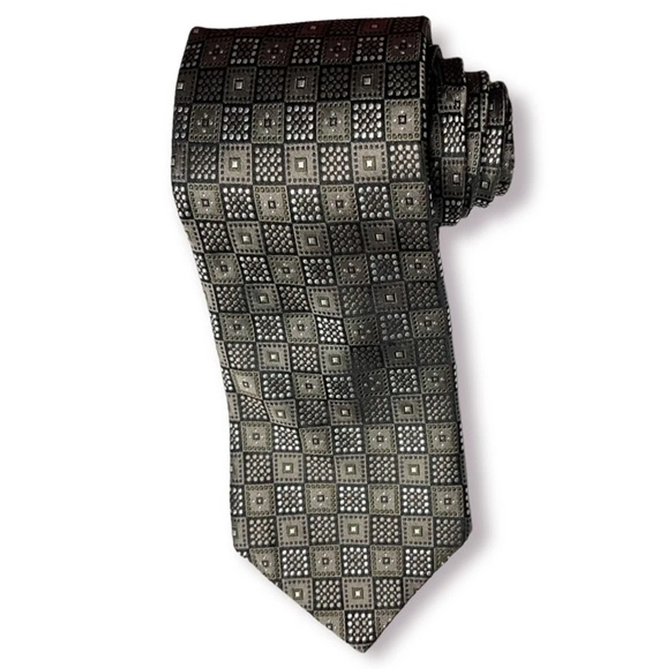 Paul Dione Corbata Cuello Geométrica 100% Seda Negro y Verde Oliva Carrera Clásica Foto 1 de 4