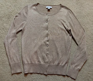 Ann Taylor Loft Cotton Metallic Gold Thin Button Up Front Cardigan Sweater XS - Picture 1 of 4