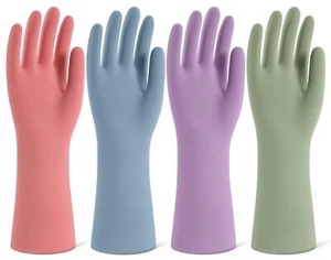 Rubber Cleaning Gloves for Dishwashing 4 Pairs Reusable Kitchen Gloves for Wa... - Picture 1 of 6