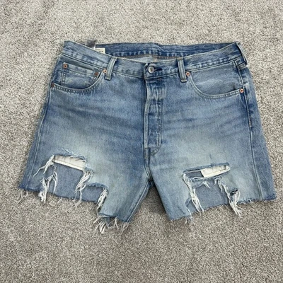 Levi's Premium Distressed Denim Shorts Women's Size 36x32 Cutoff Raw Hem Blue - Image 1 of 4