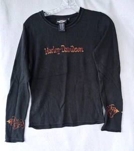 Harley-Davidson Women’s Size XS  Knit Crew Neck Pullover Sweater Black Soft - Picture 1 of 9