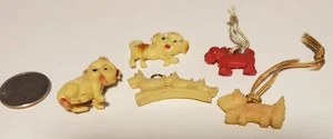 Lote de 5 perros celuloide galleta gato juguete encanto vintage premio premium década de 1940 - Imagen 1 de 3