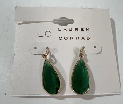 Pendientes colgantes LC Lauren Conrad con metal dorado y piedra de color verde Foto 1 de 4