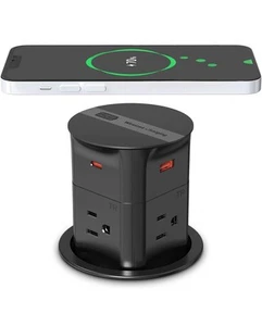 ANNQUAN 3.15" Pop Up Countertop Outlet with 15W Wireless Charger, Max 20W Black - Picture 1 of 9