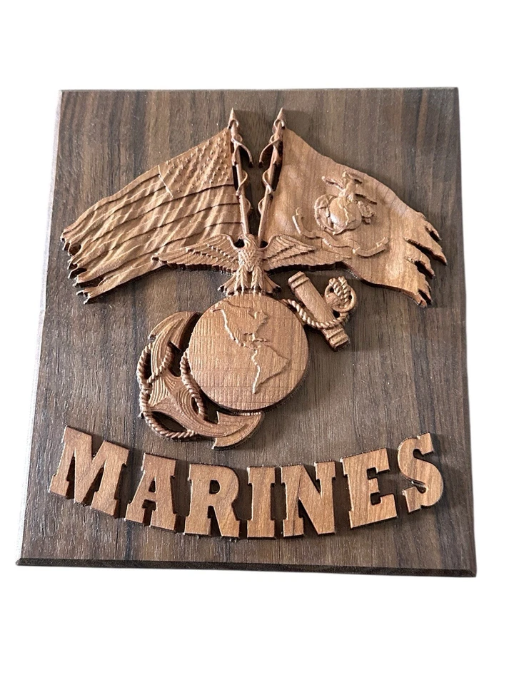 Настенная табличка корпуса морской пехоты EGA AMERICAN FLAG вырезанная из ореха и вишни морской пехотинец США - Изображение 1 из 1