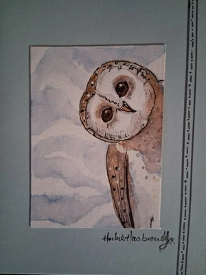 Pintura Acuarela Original ACEO, Tarjeta Búho, por Herbie Hasbrouck Jr  Foto 1 de 3