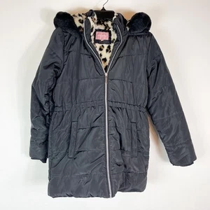 BCBG Girls Faux Fur Trim Thumb Holes Hooded Puffer Coat Black Size L - Picture 1 of 5