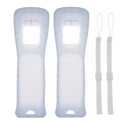2 x Silicone Skin Case Cover with Wrist Strap for Nintend Wii Remote White N671 - Image 1 of 4