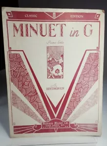 Spartiti Vintage 1924 Minuetto In G Ludwig Van Beethoven Pianoforte Solo - Foto 1 di 3