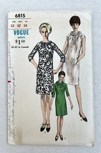 Vtg 60s Vogue 6815 Semi-Fitted Dress Neckline Gathers Bias Collar Sz 12 Bust 32 - Picture 1 of 10
