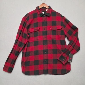 Levis The Worker Mens Relaxed Red Plaid Long Sleeve Button Up Flannel Sz M NWT - Picture 1 of 8