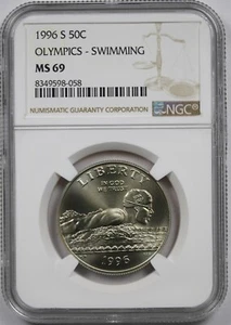 1996-S Olympics Swimming 50C NGC MS 69 Modern Commemorative Half Dollar - Picture 1 of 4